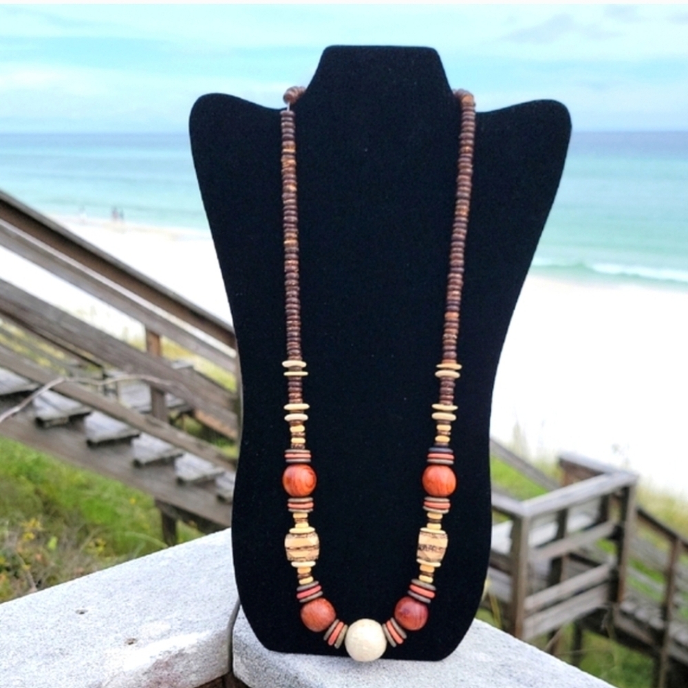 Vintage Karla Jordan Wood Bead Necklace Set